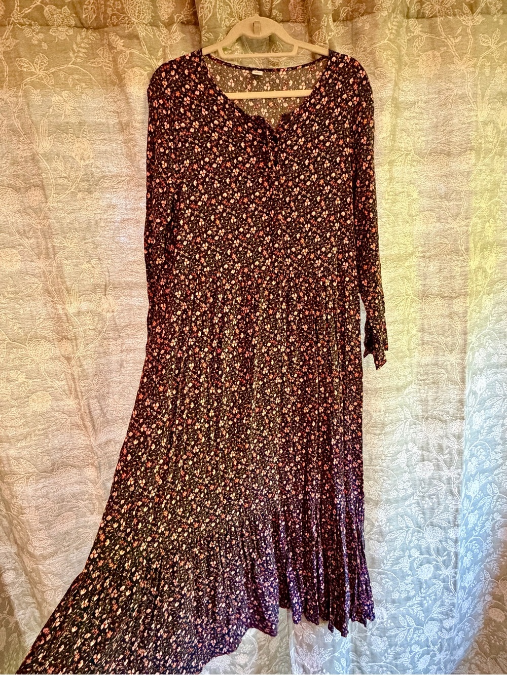 Old Navy Black Floral Maxi Dress with Pink and Cream Accents